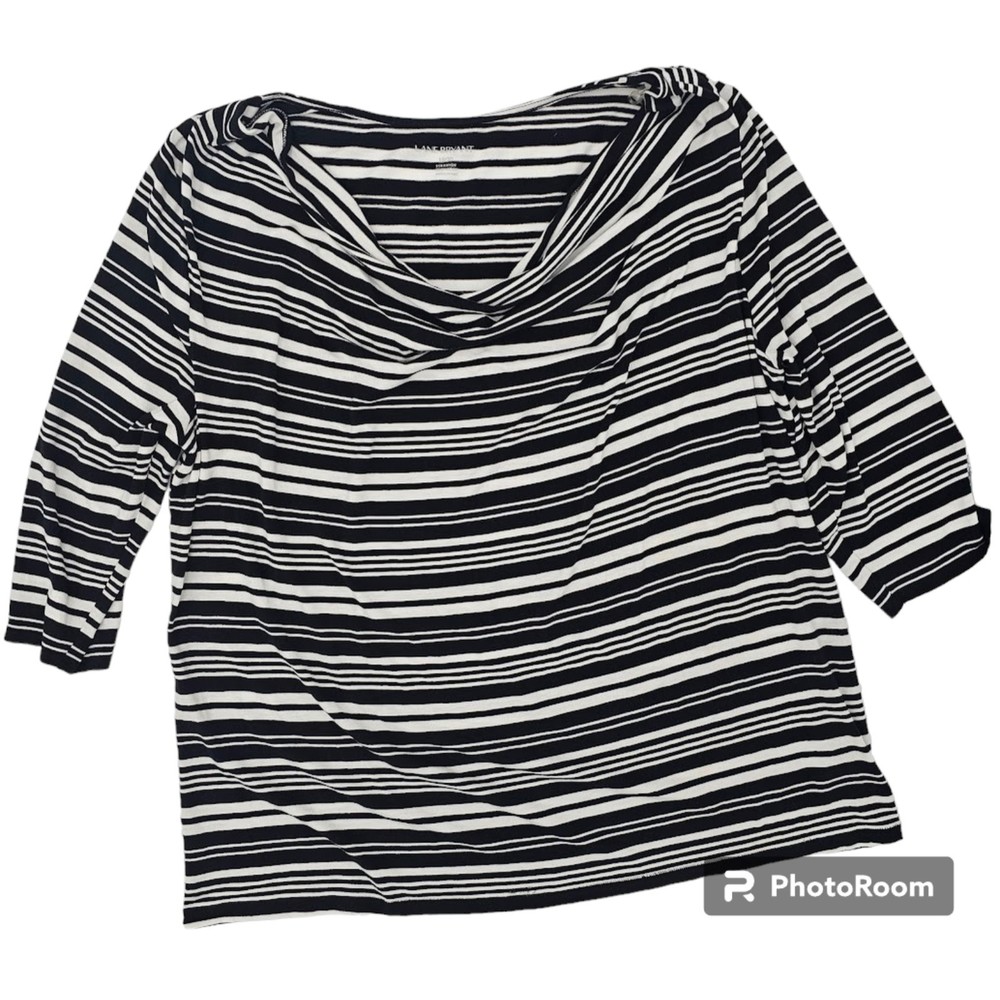 Lane Bryant Top Women's 18/20 Black & White Striped Shirt Short Sleeve